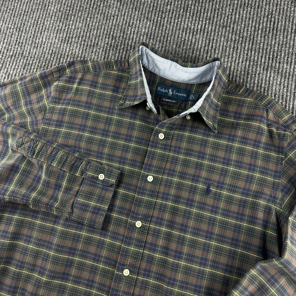 Ralph Lauren Classic Fit Plaid Button Down Shirt Mens Large Green Navy Red 2521